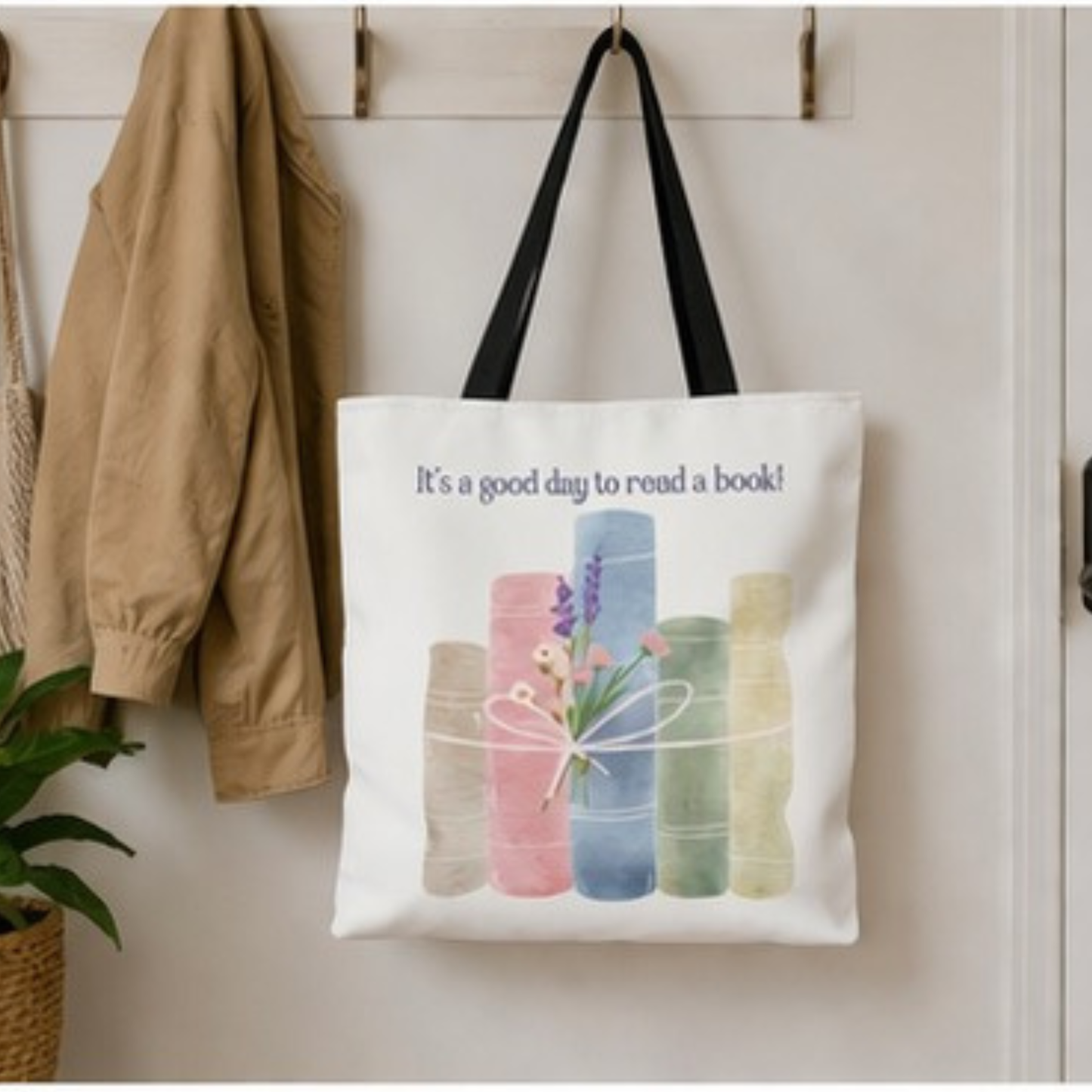 Book Lover Tote Bag, Floral Reading Bag, Cute Literary Gift for Readers