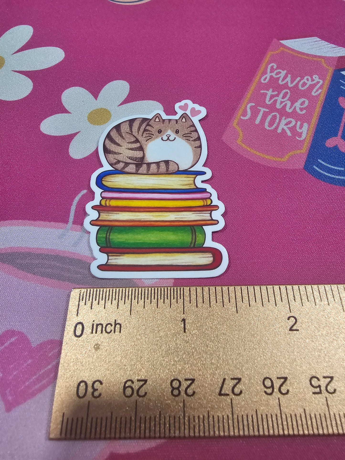 Cat On Books Sticker
