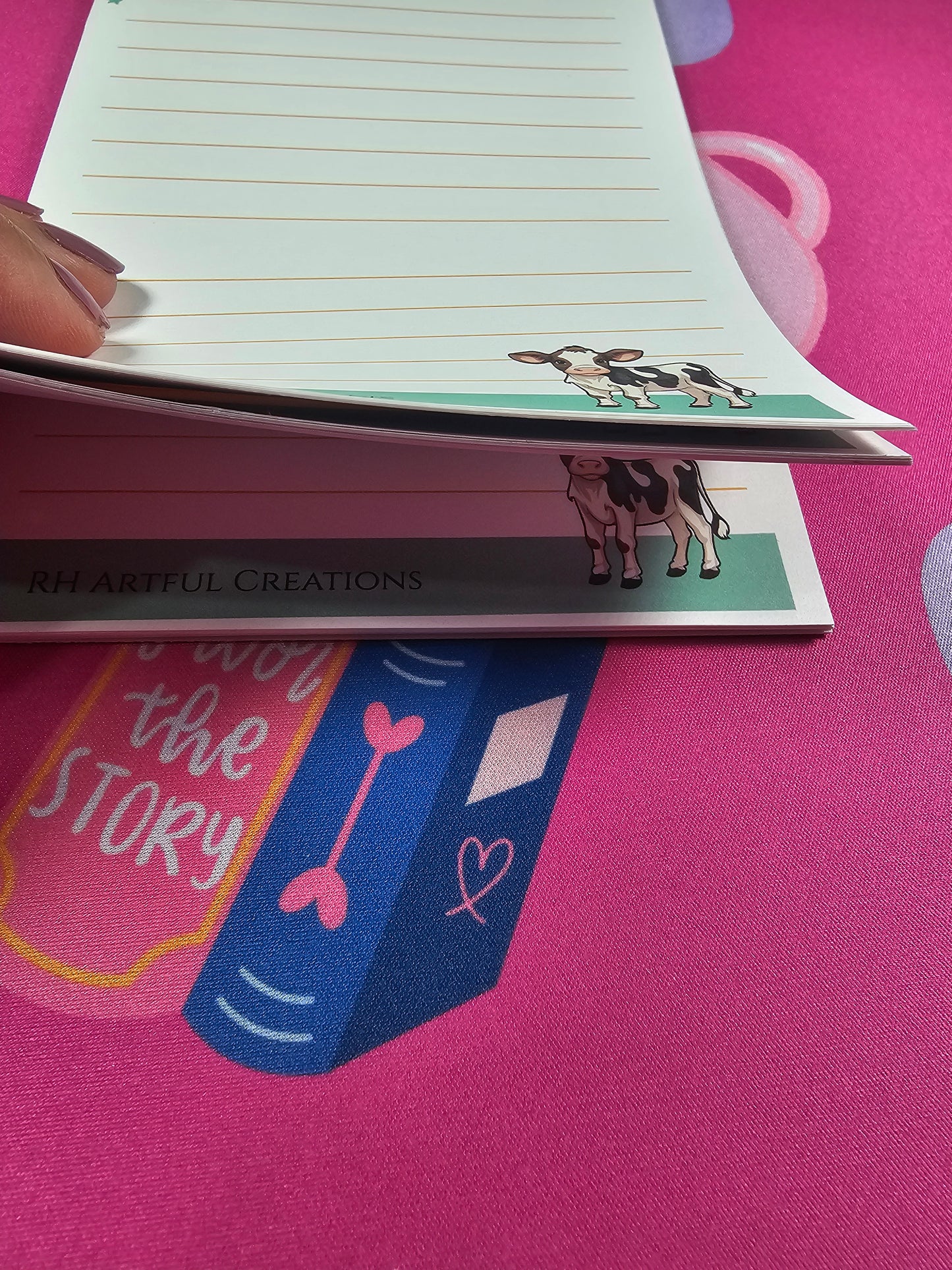 Cute Cow Notepad, Handmade Jade coloring