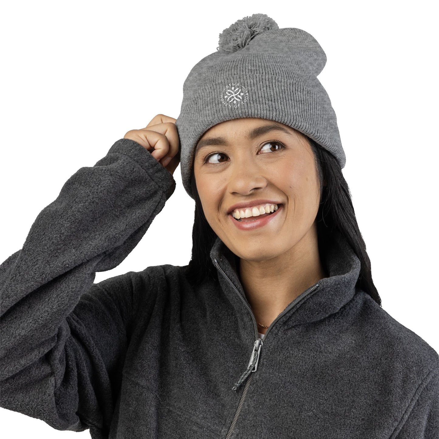 STMA White writing Winter Hat Pom-Pom Knit Cap (Embroidery)