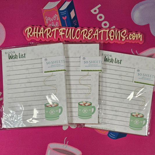 Packaged wish list pads with a pink background and 'RHARTFULCREATIONS.com' branding.