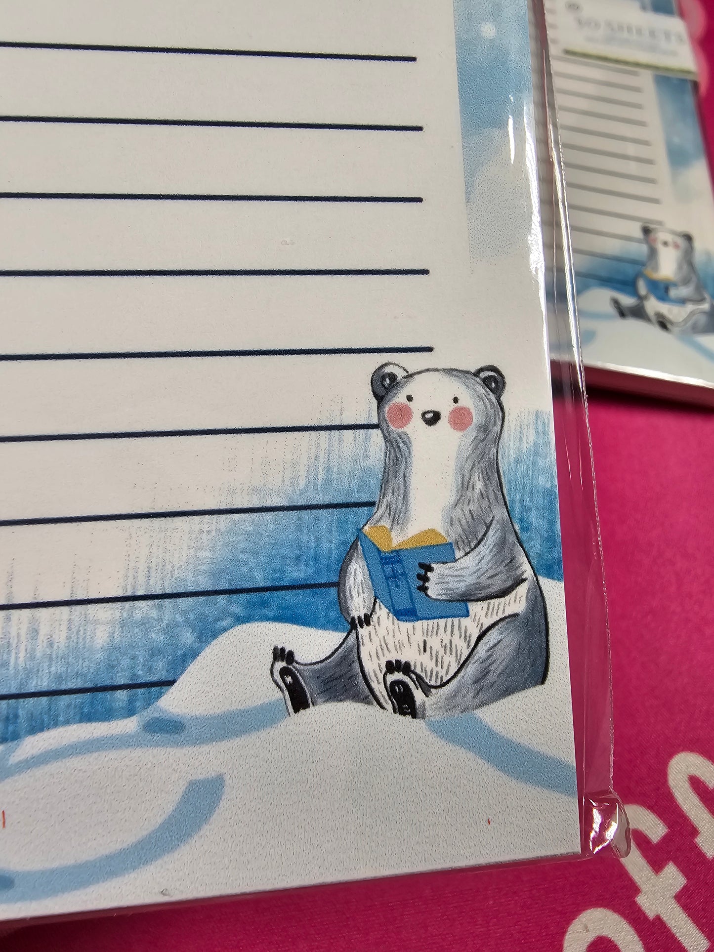 Winter Polar Bear Reading Notepad – 50 Sheet Handmade Stationery for Book Lovers (4.5" x 5.5")