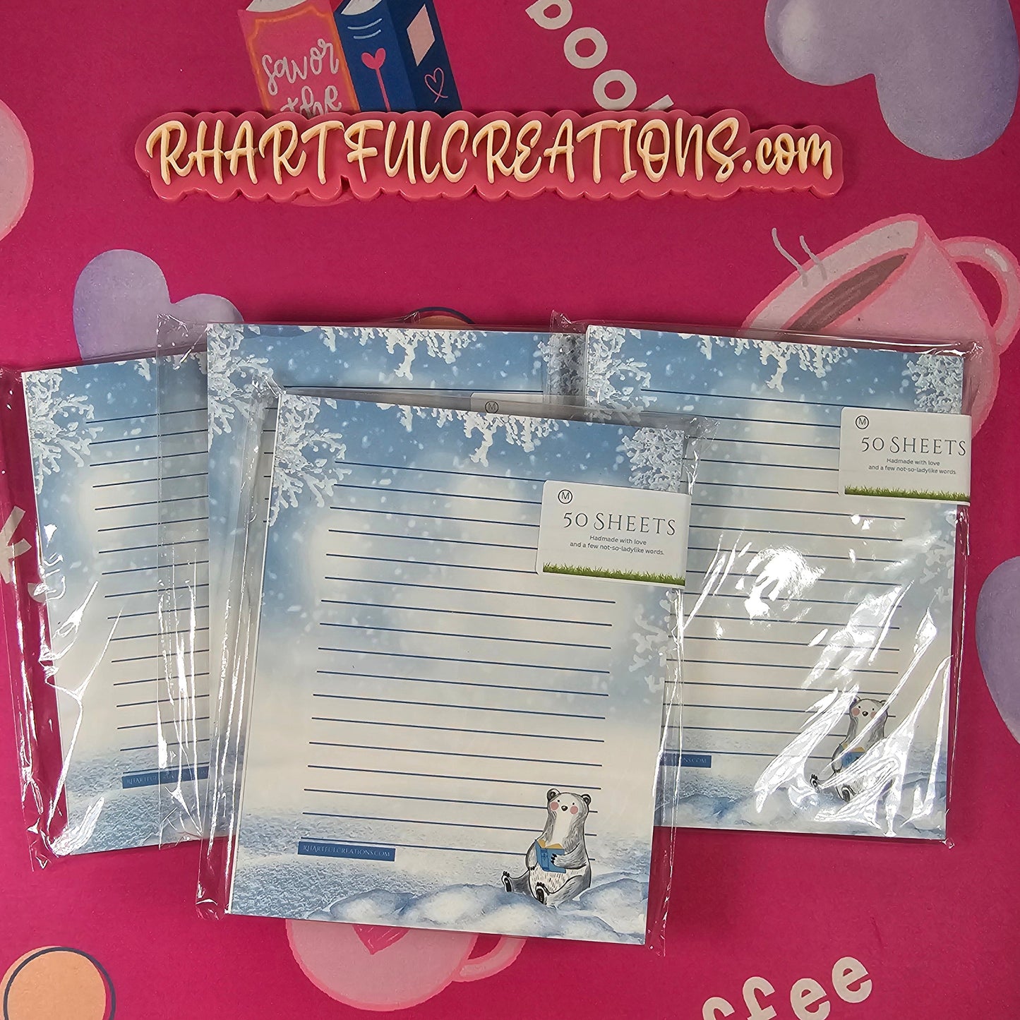 Handmade Winter Polar Bear Notepad – 50-Page Cute Snowflake List Pad | Holiday Stationery, Cozy Winter Notes, RH Artful Creations