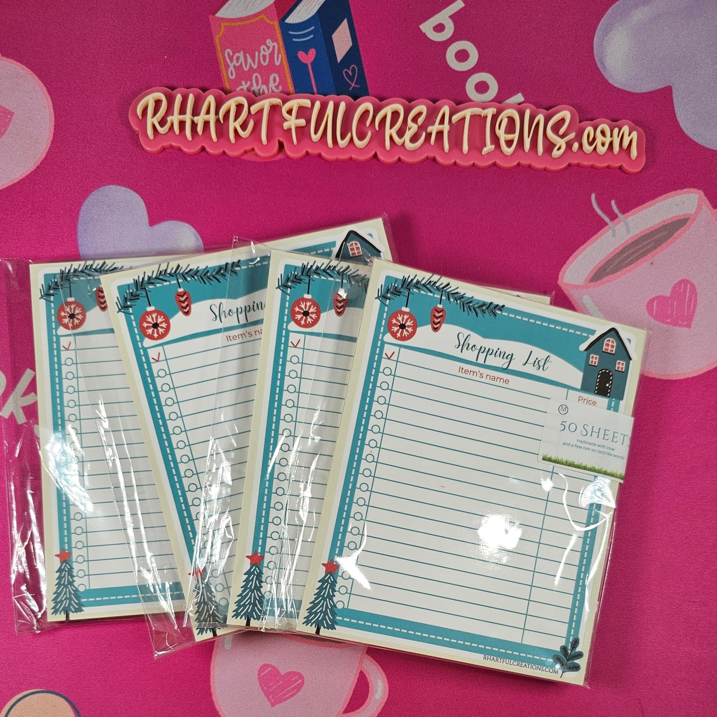 Christmas Shopping List Notepad – 50 Sheets | Holiday List Pad | Handmade Winter Notepad for Gifts & Groceries