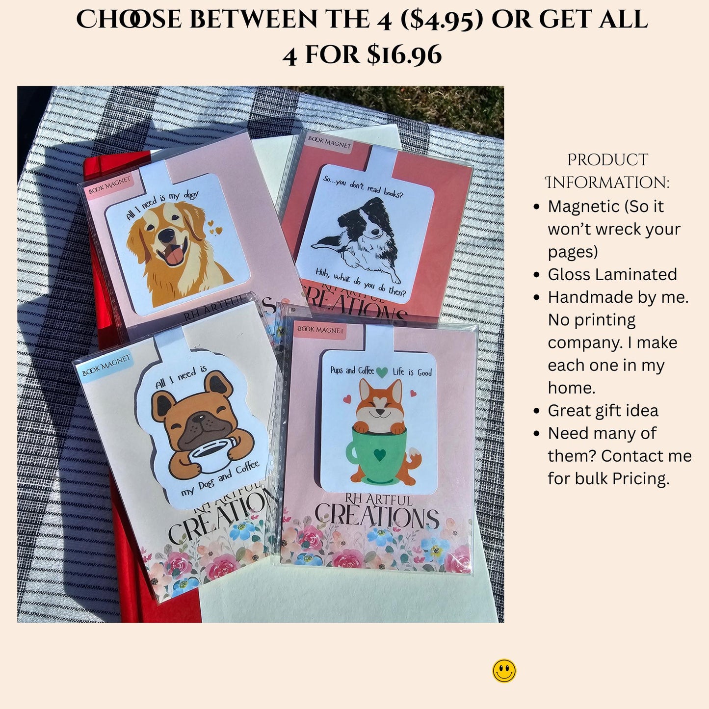 Coffee, Books & Paws  Dog-Themed Magnetic Bookmarks