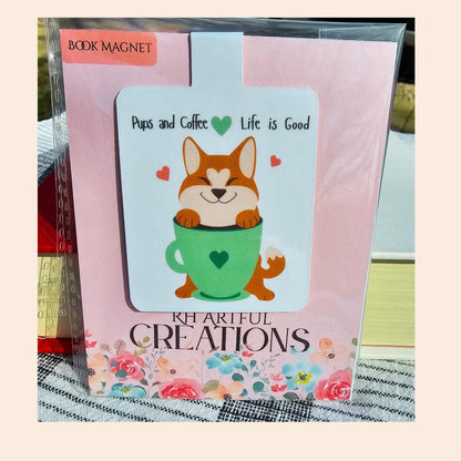 Coffee, Books & Paws  Dog-Themed Magnetic Bookmarks