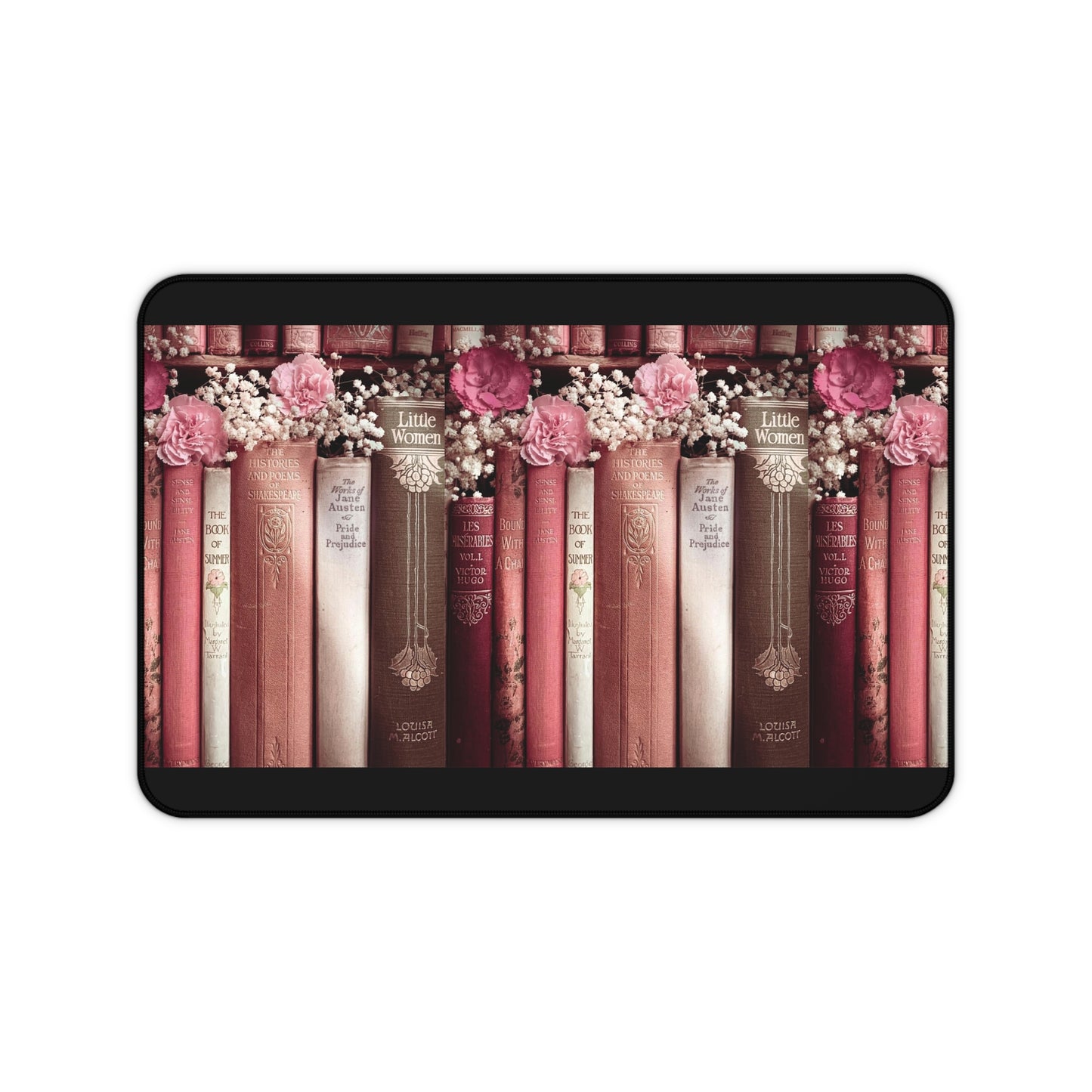 Vintage Book Spine Desk Mat | Pink Floral Bookish Mouse Pad (3 Sizes)