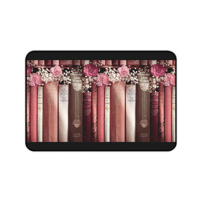 Vintage Book Spine Desk Mat | Pink Floral Bookish Mouse Pad (3 Sizes)