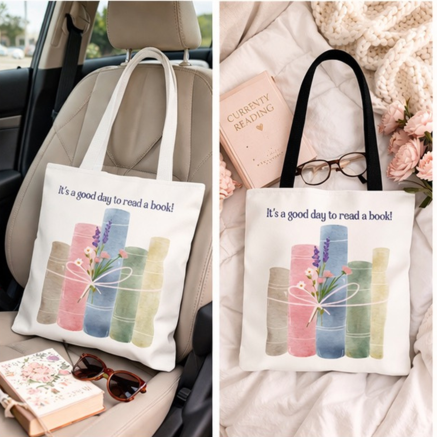 Book Lover Tote Bag, Floral Reading Bag, Cute Literary Gift for Readers