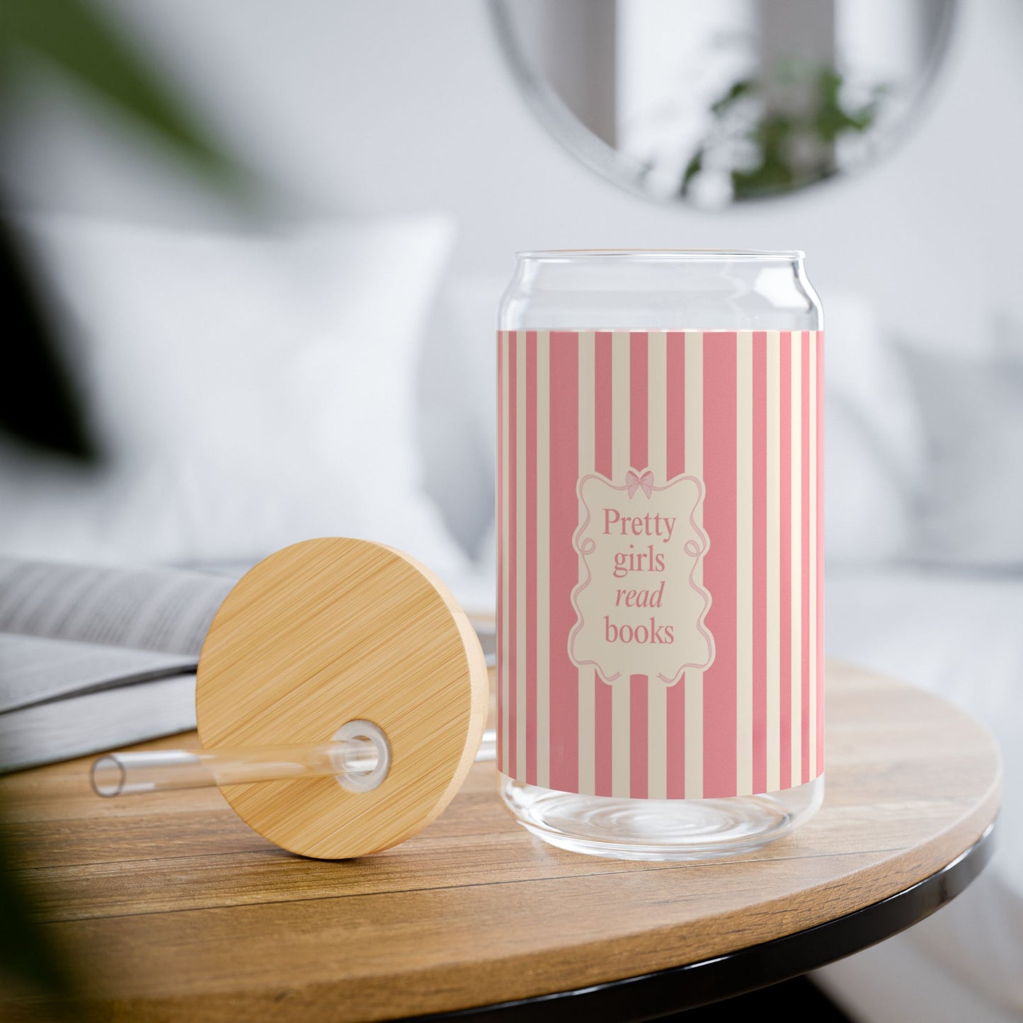 Pretty Girls Read Books Sipper Glass 16oz | Book Lover Can Glass Cup | Bamboo Lid + Straw Option | Bookish Gift | Booktok Drinkware