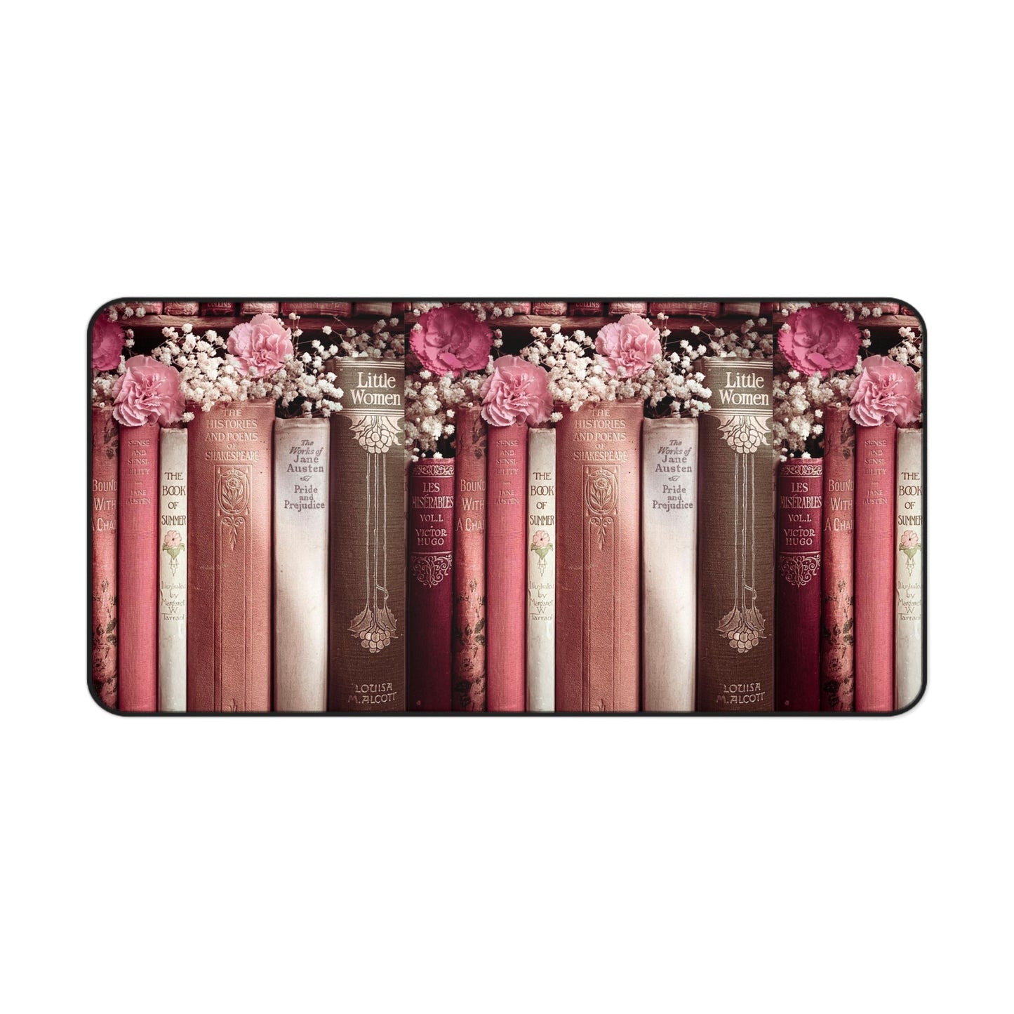 Vintage Book Spine Desk Mat | Pink Floral Bookish Mouse Pad (3 Sizes)