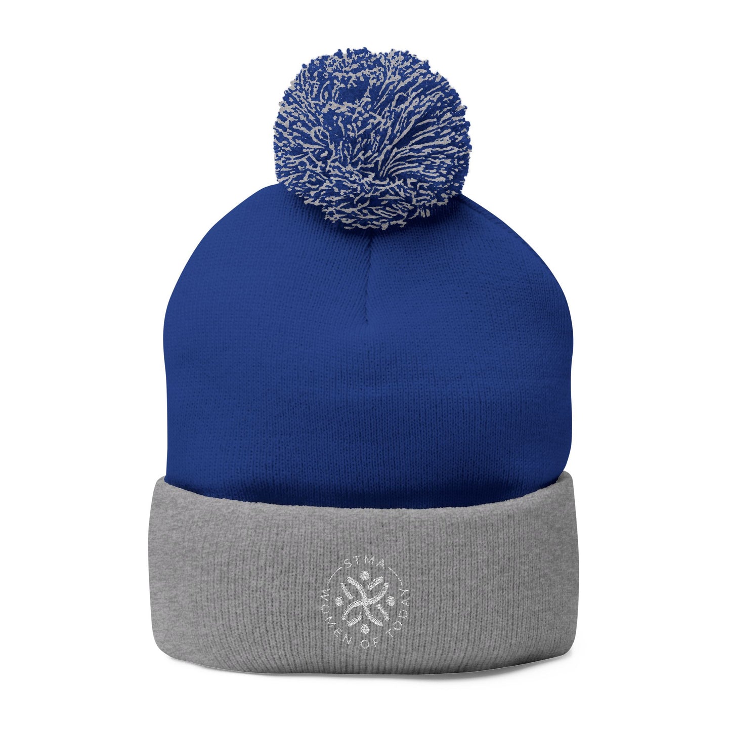 STMA White writing Winter Hat Pom-Pom Knit Cap (Embroidery)