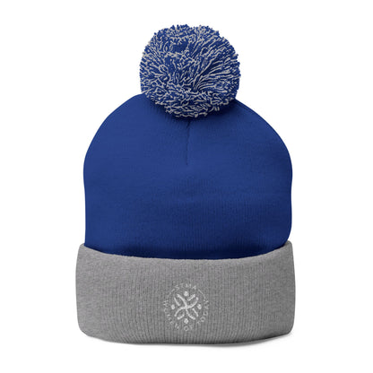 STMA White writing Winter Hat Pom-Pom Knit Cap (Embroidery)