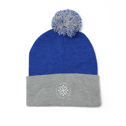 STMA White writing Winter Hat Pom-Pom Knit Cap (Embroidery)