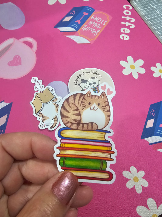 Cat On Books Sticker