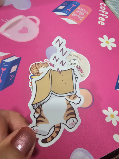 Sleeping Cat Under Book Sticker