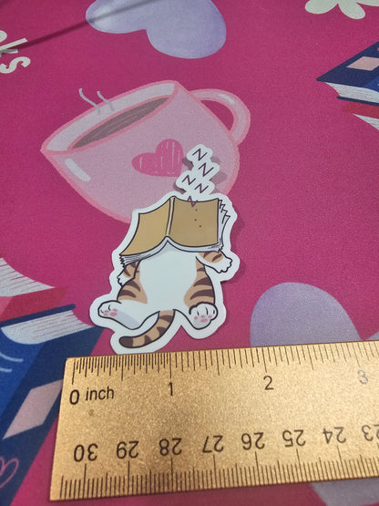 Sleeping Cat Under Book Sticker