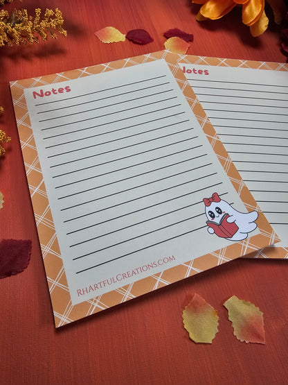 Boo-kworm Ghost Notepad – Cute Fall Bookish Stationery (25 or 50 Pages)