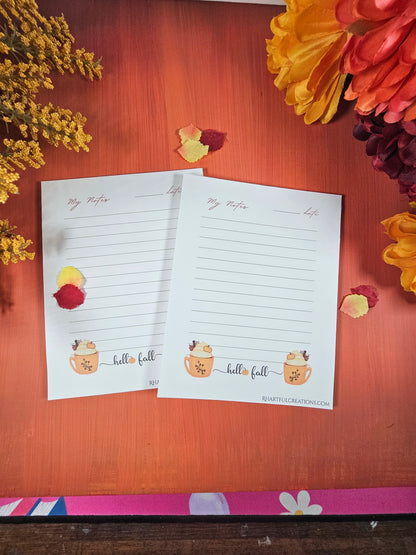 Hello Fall Notepad – Cozy Book Lover Stationery (25 or 50 Pages)