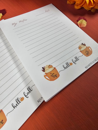 Hello Fall Notepad – Cozy Book Lover Stationery (25 or 50 Pages)