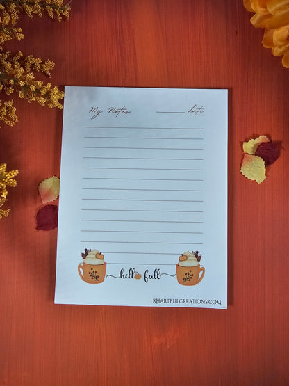 Hello Fall Notepad – Cozy Book Lover Stationery (25 or 50 Pages)