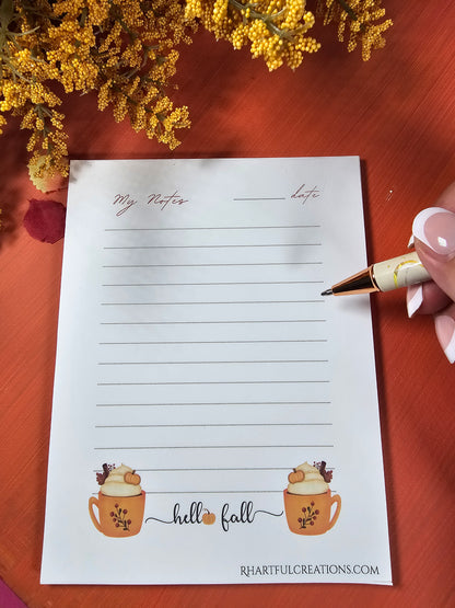 Hello Fall Notepad – Cozy Book Lover Stationery (25 or 50 Pages)