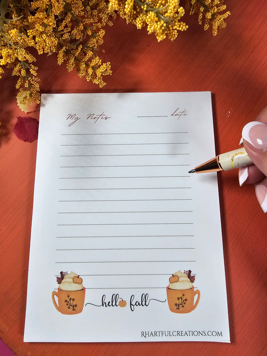 Hello Fall Notepad – Cozy Book Lover Stationery (25 or 50 Pages)