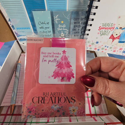 Book magnet that says “Buy me books and tell me I’m pretty” from RH Artful Creations
