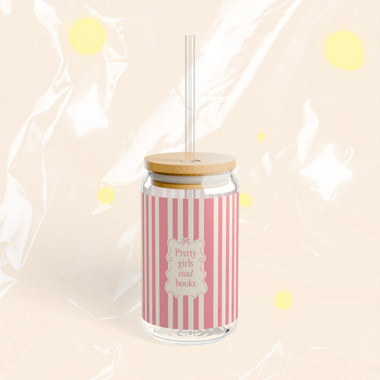 Pretty Girls Read Books Sipper Glass 16oz | Book Lover Can Glass Cup | Bamboo Lid + Straw Option | Bookish Gift | Booktok Drinkware