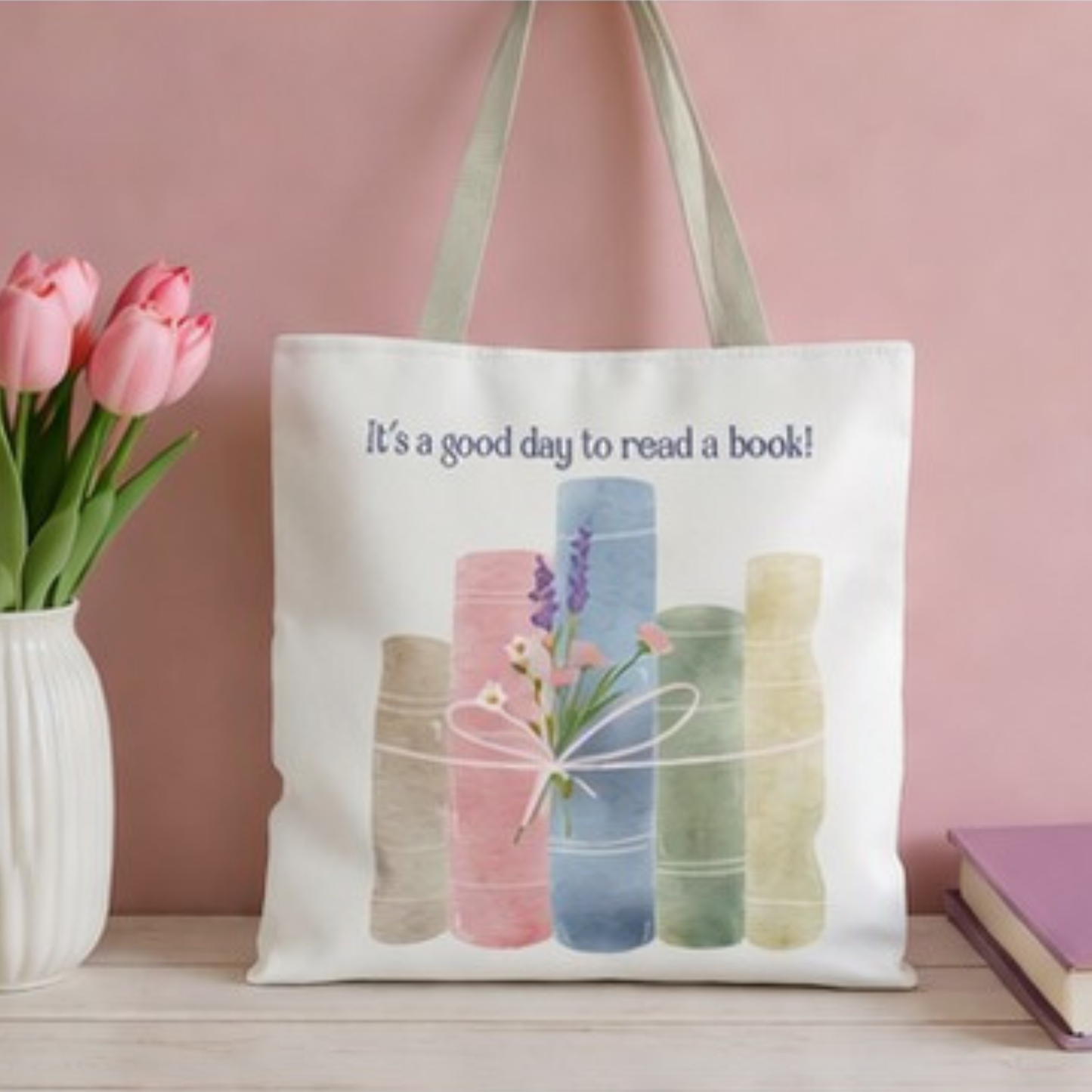 Book Lover Tote Bag, Floral Reading Bag, Cute Literary Gift for Readers