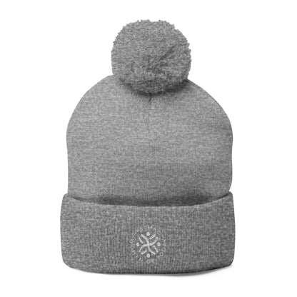 STMA White writing Winter Hat Pom-Pom Knit Cap (Embroidery)