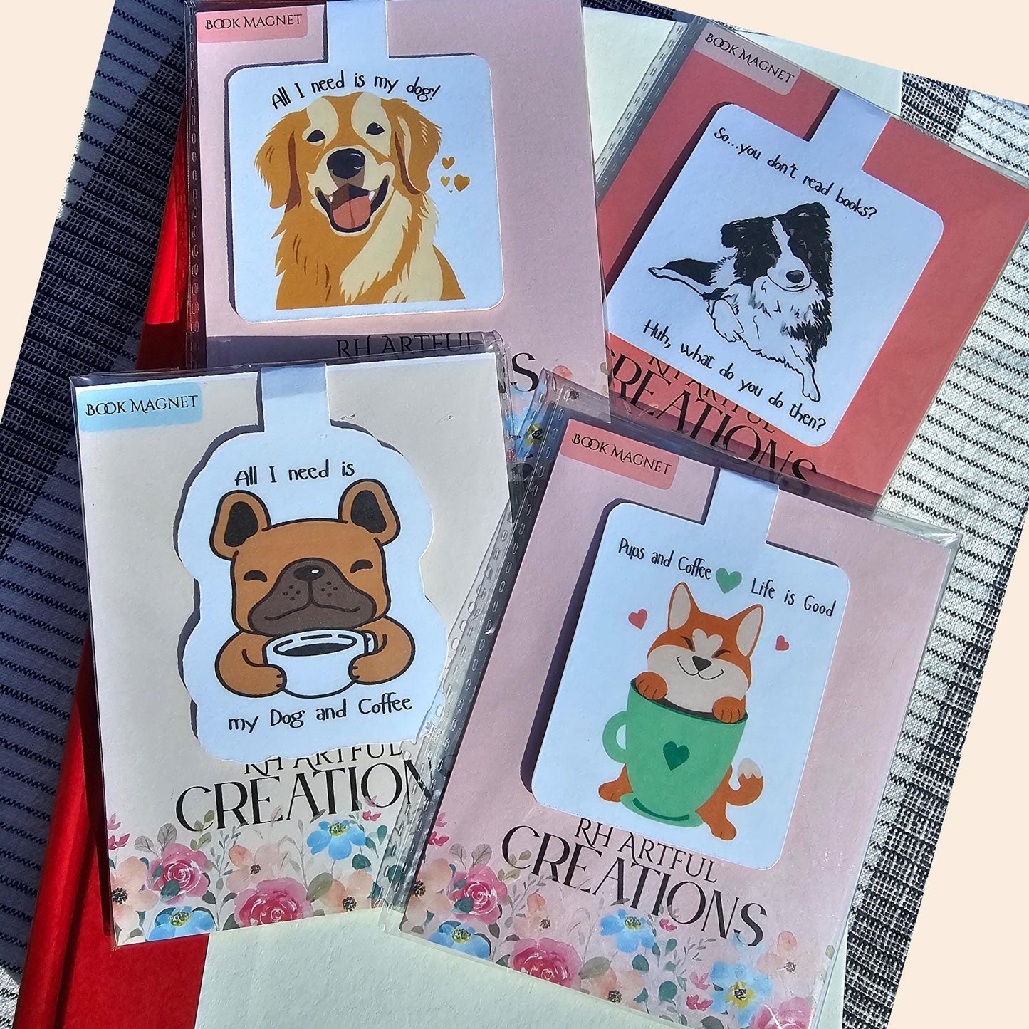 Coffee, Books & Paws  Dog-Themed Magnetic Bookmarks
