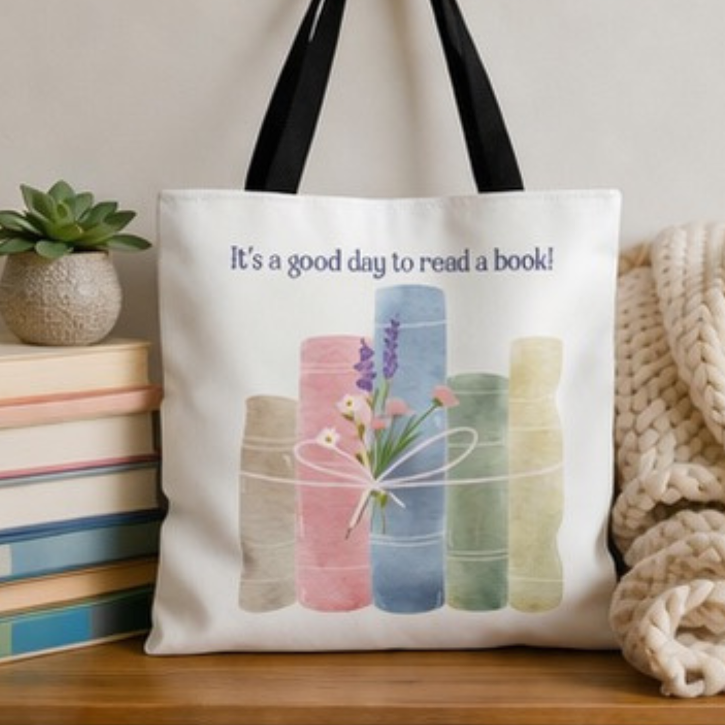 Book Lover Tote Bag, Floral Reading Bag, Cute Literary Gift for Readers