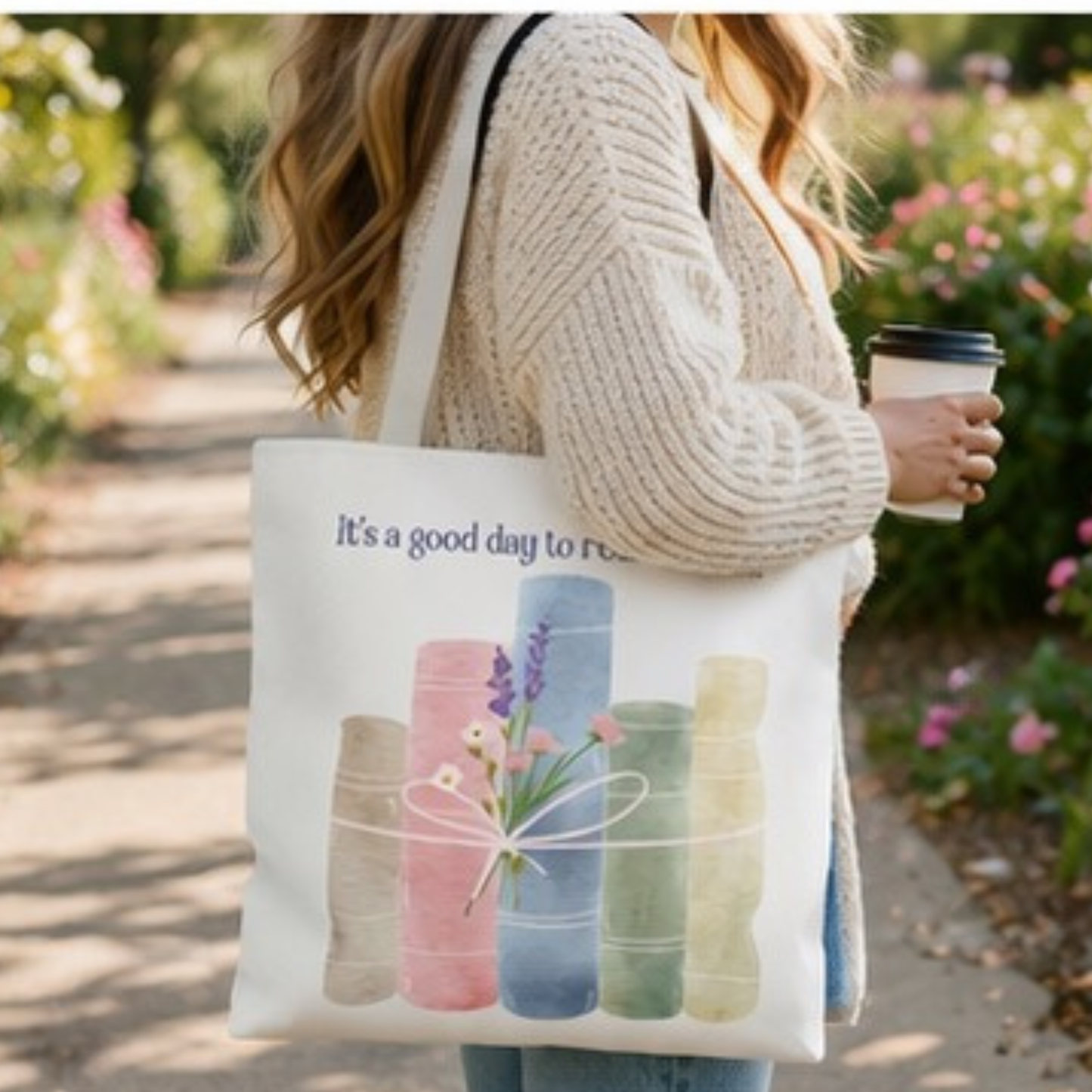 Book Lover Tote Bag, Floral Reading Bag, Cute Literary Gift for Readers