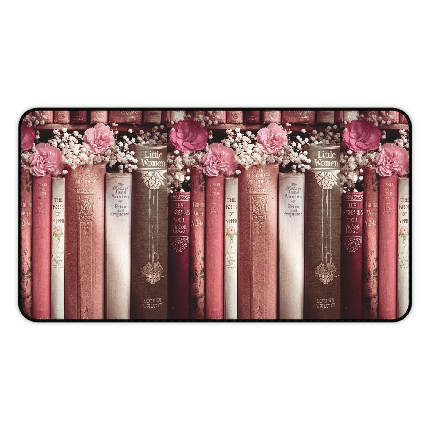 Vintage Book Spine Desk Mat | Pink Floral Bookish Mouse Pad (3 Sizes)