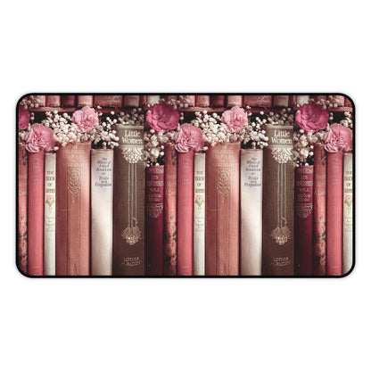 Vintage Book Spine Desk Mat | Pink Floral Bookish Mouse Pad (3 Sizes)