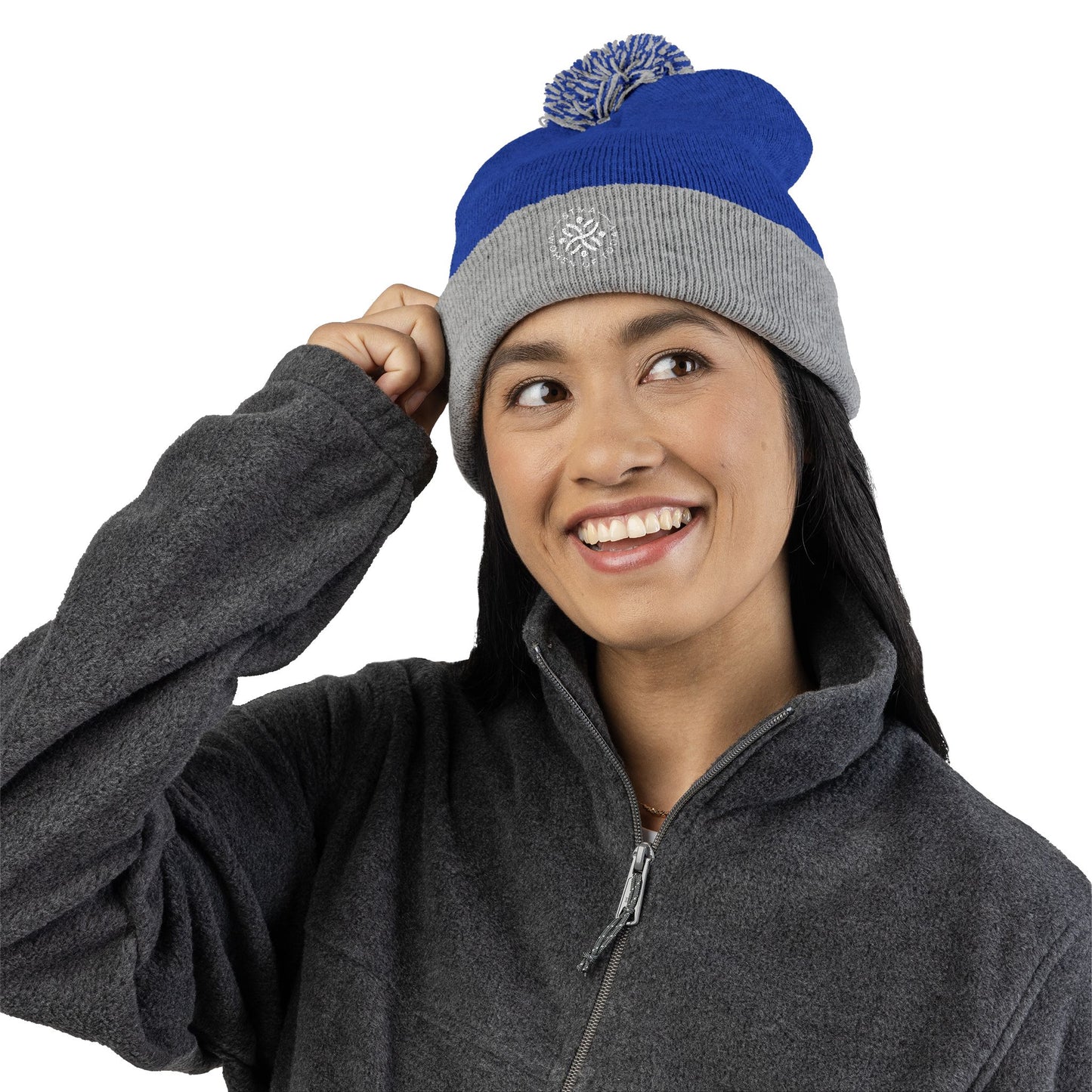 STMA White writing Winter Hat Pom-Pom Knit Cap (Embroidery)