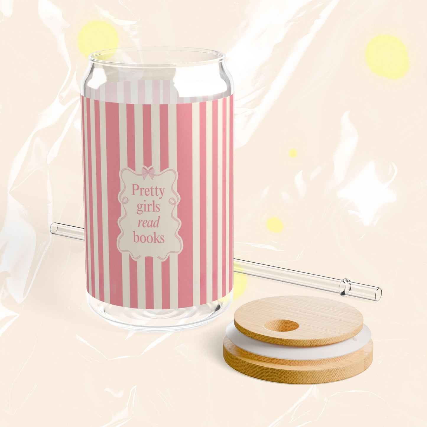Pretty Girls Read Books Sipper Glass 16oz | Book Lover Can Glass Cup | Bamboo Lid + Straw Option | Bookish Gift | Booktok Drinkware