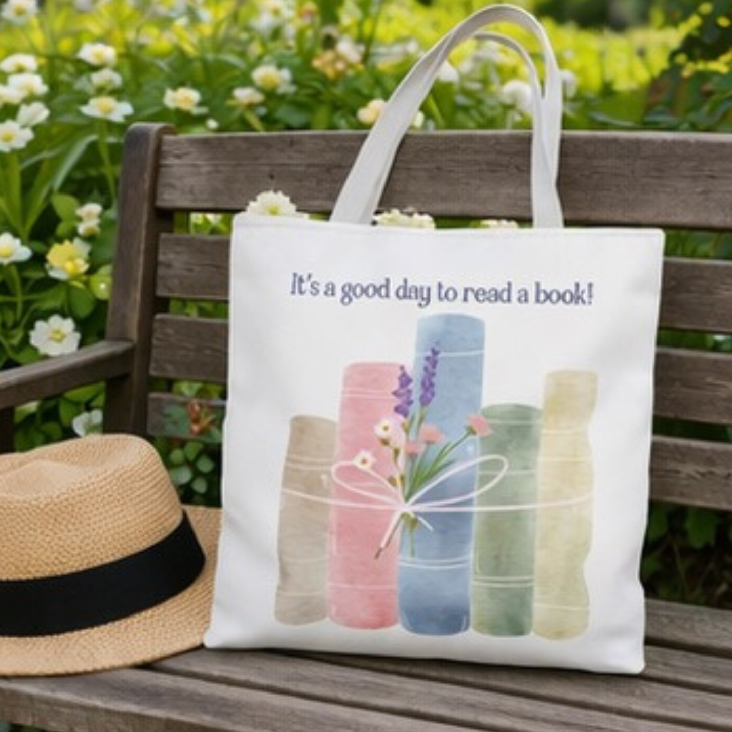Book Lover Tote Bag, Floral Reading Bag, Cute Literary Gift for Readers