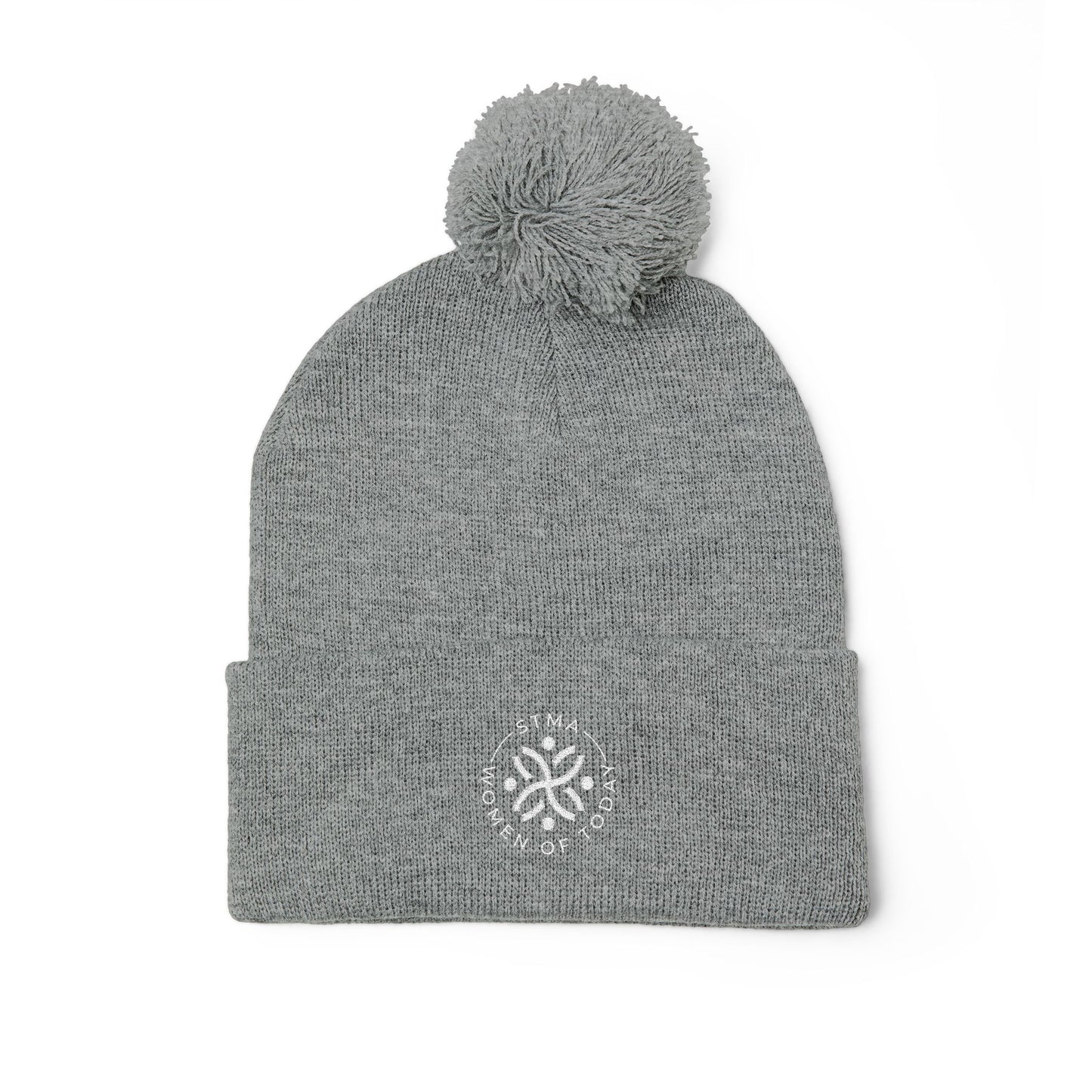 STMA White writing Winter Hat Pom-Pom Knit Cap (Embroidery)