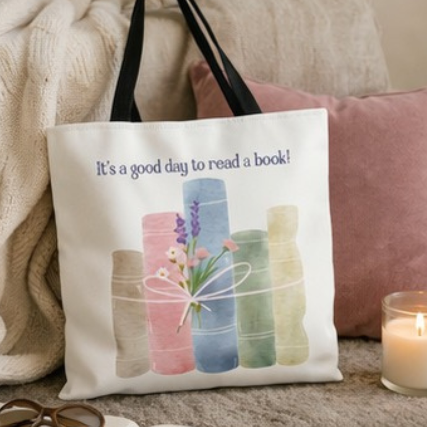 Book Lover Tote Bag, Floral Reading Bag, Cute Literary Gift for Readers