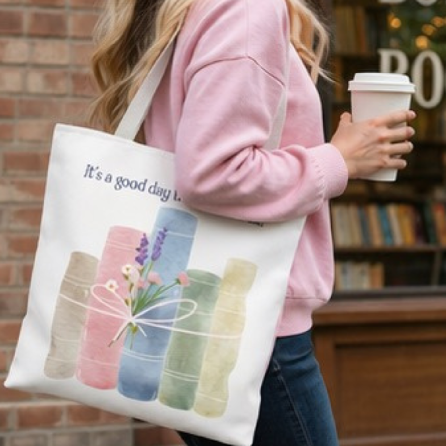Book Lover Tote Bag, Floral Reading Bag, Cute Literary Gift for Readers