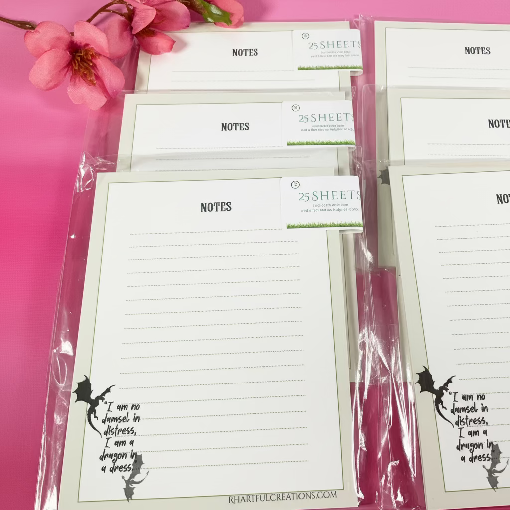 Set of note pads with silhouette designs on a pink background