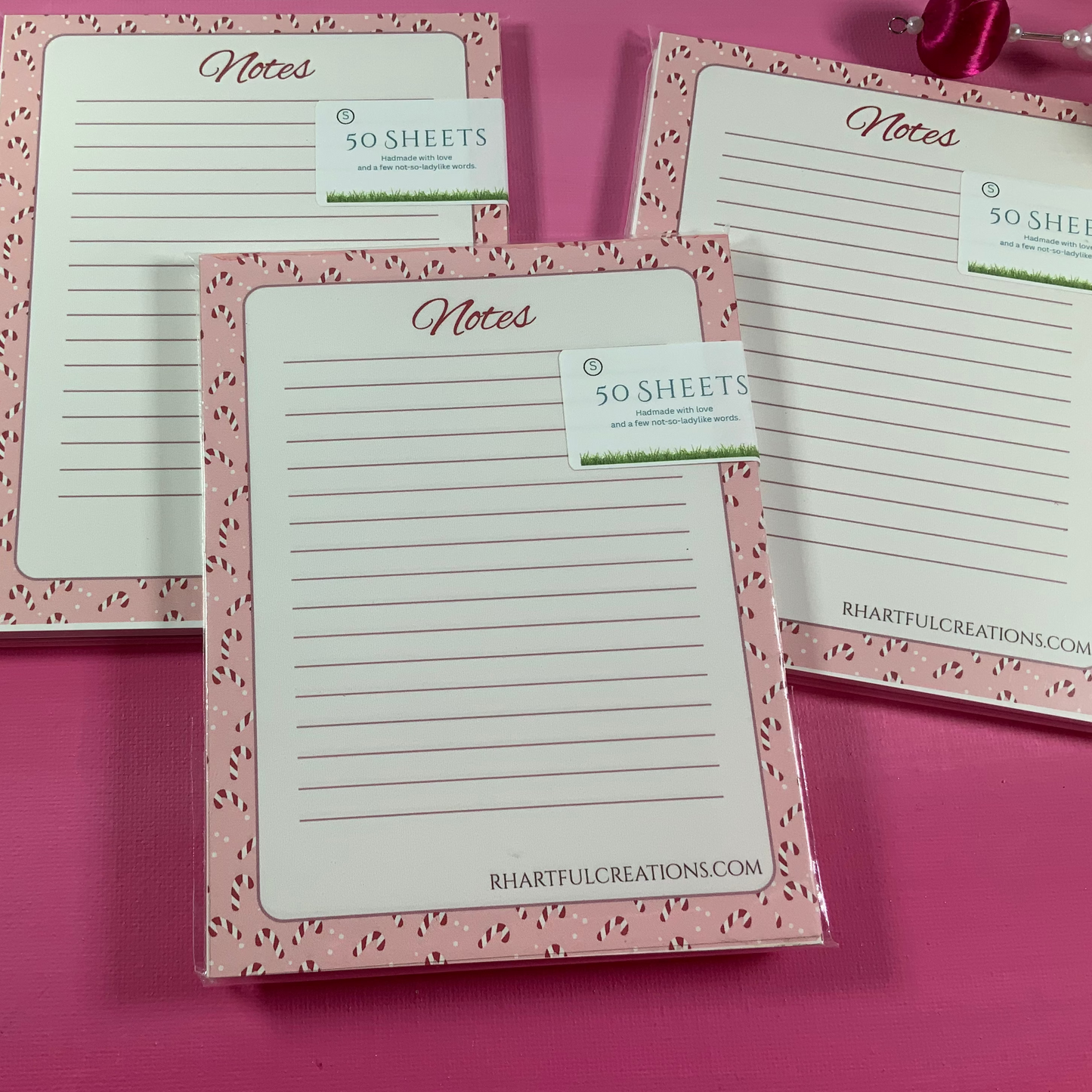 Candy-cane Lane Christmas Notepad | Handmade Lined Holiday Memo Pad