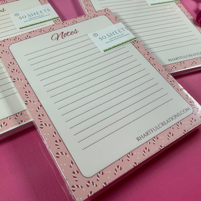 Candy-cane Lane Christmas Notepad | Handmade Lined Holiday Memo Pad
