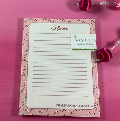 Candy-cane Lane Christmas Notepad | Handmade Lined Holiday Memo Pad