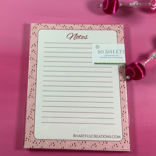Candy-cane Lane Christmas Notepad | Handmade Lined Holiday Memo Pad
