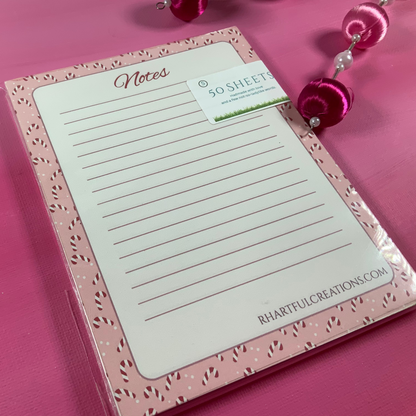 Candy-cane Lane Christmas Notepad | Handmade Lined Holiday Memo Pad