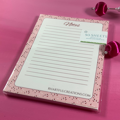 Candy-cane Lane Christmas Notepad | Handmade Lined Holiday Memo Pad