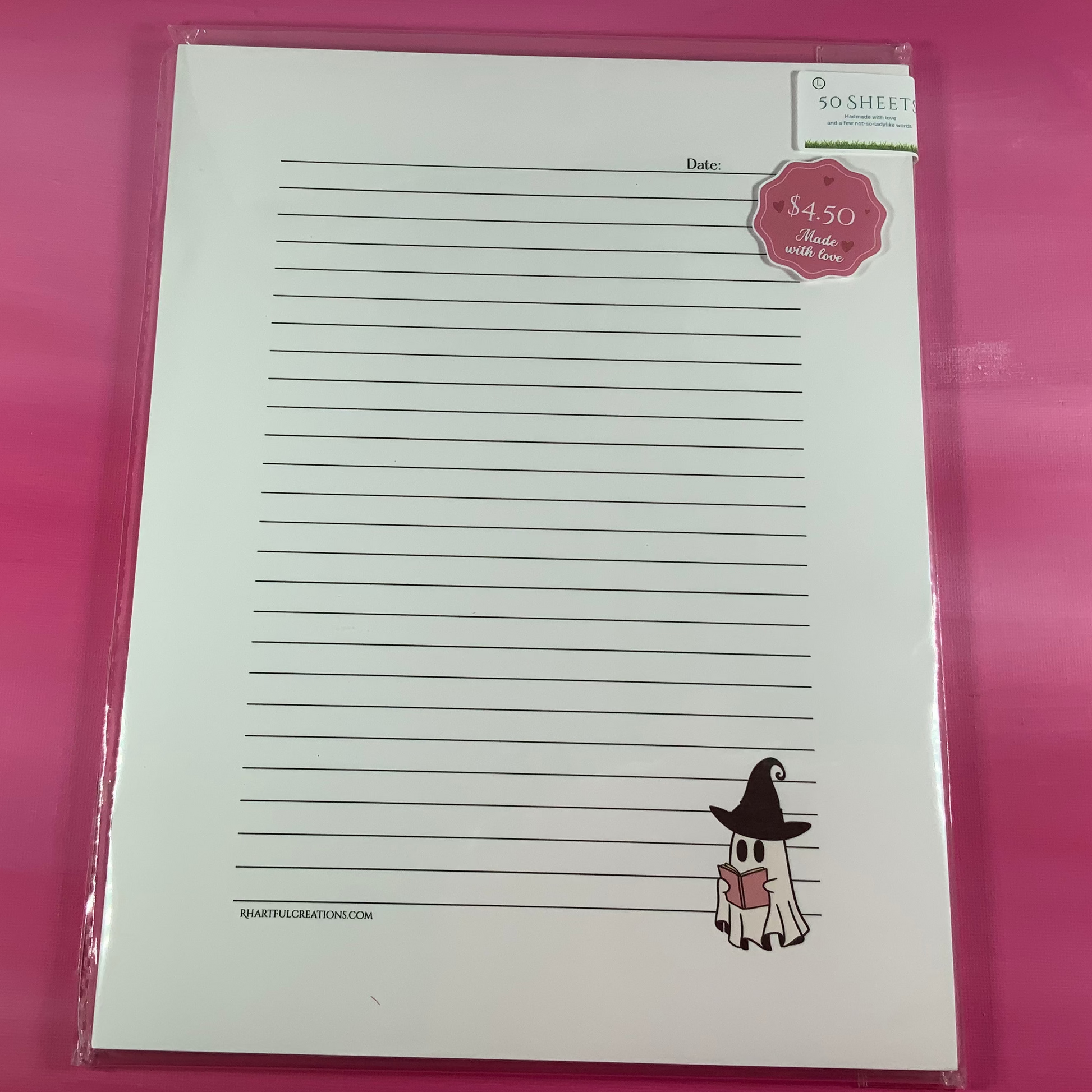 White letter-sized paper with lined text and a small illustration of a person in a hat on a pink background.